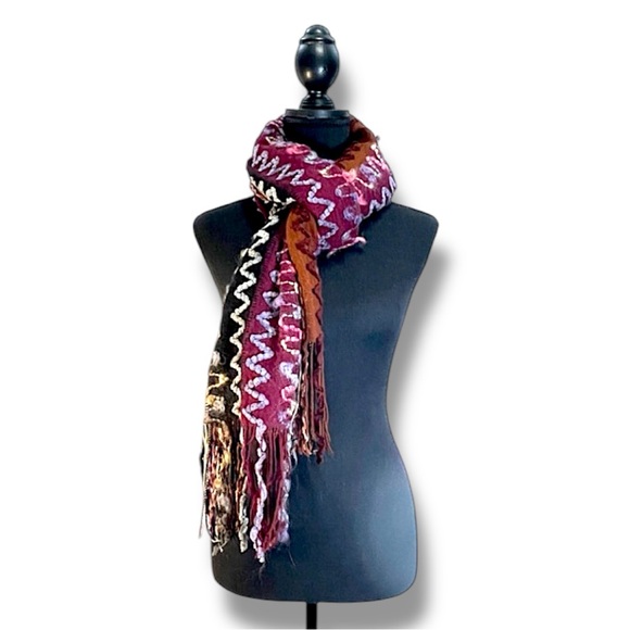 Multi color sequin boho scarf or wrap in berry rust cream brown and black - Picture 13 of 13